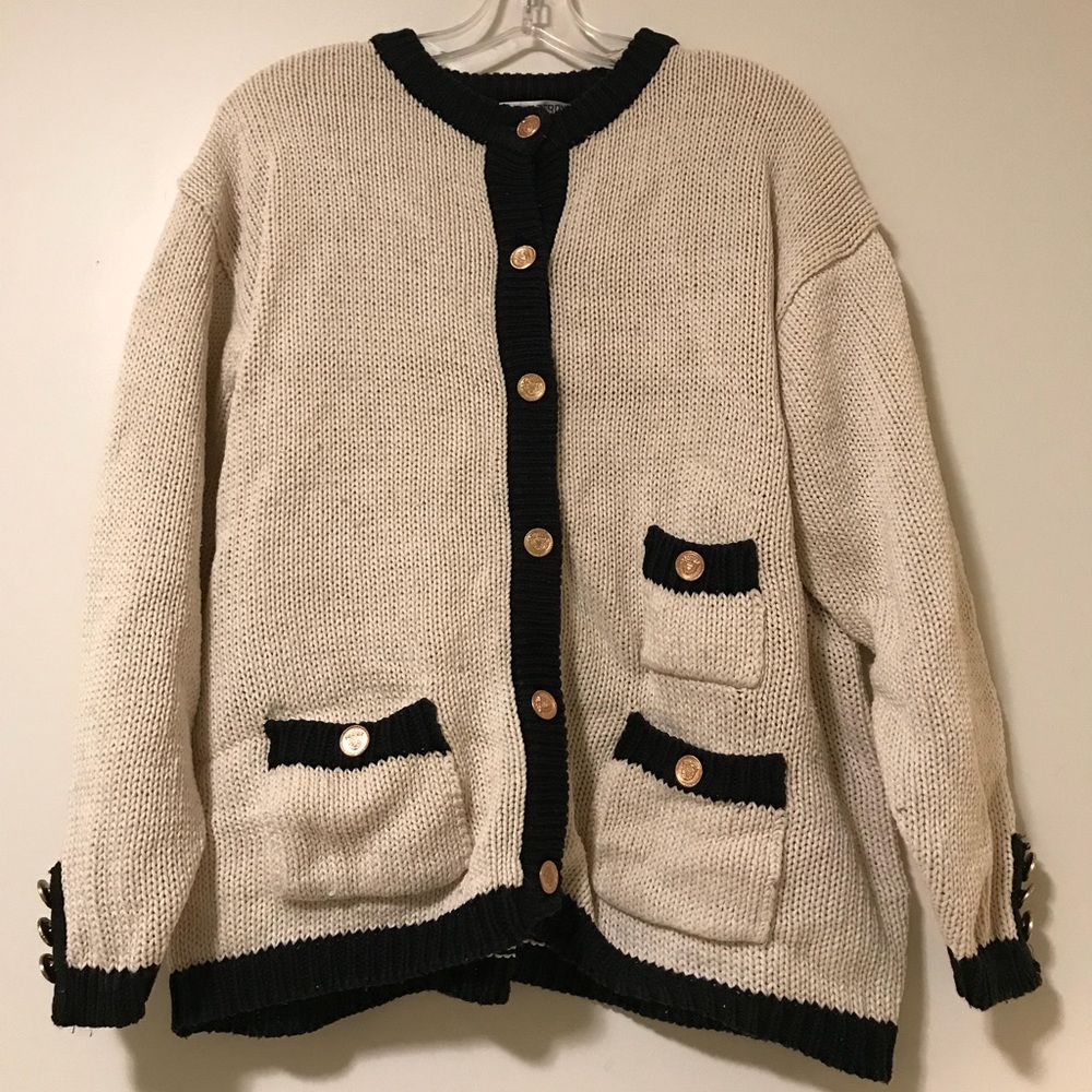 Michael Seroy Cardigan- Cream and Black- Large